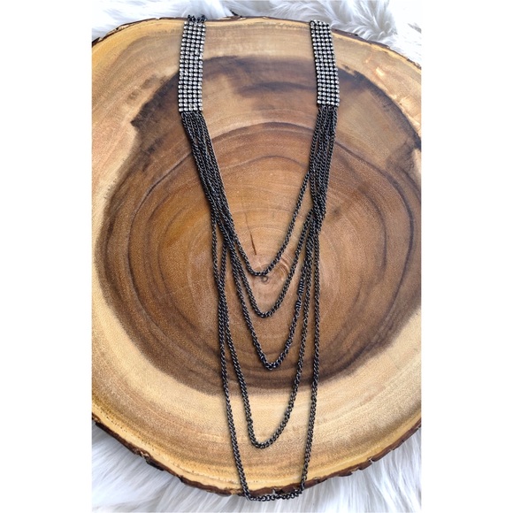 Long Layered Chain and Rhinestone Necklace - Picture 4 of 6